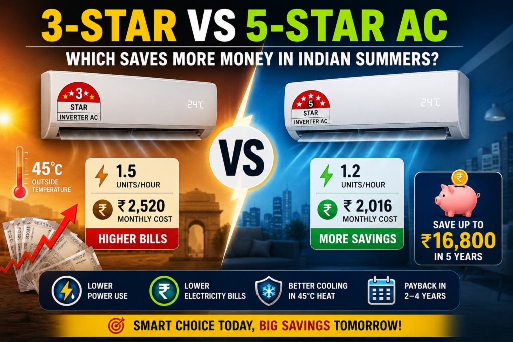 3-Star vs 5-Star AC: Which Saves More Electricity and Money in India?